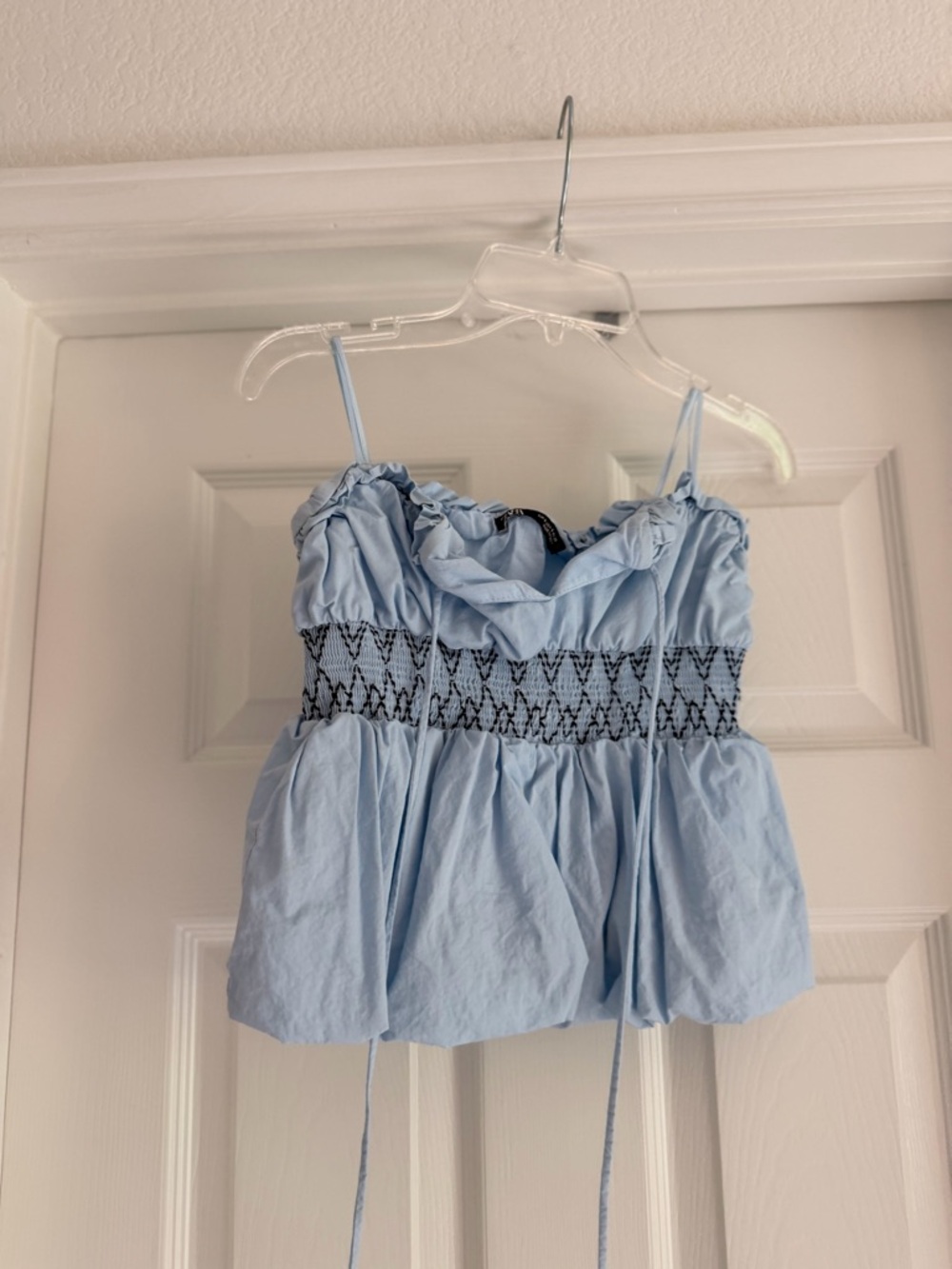 Light Blue Smocked Peplum Tank Top
